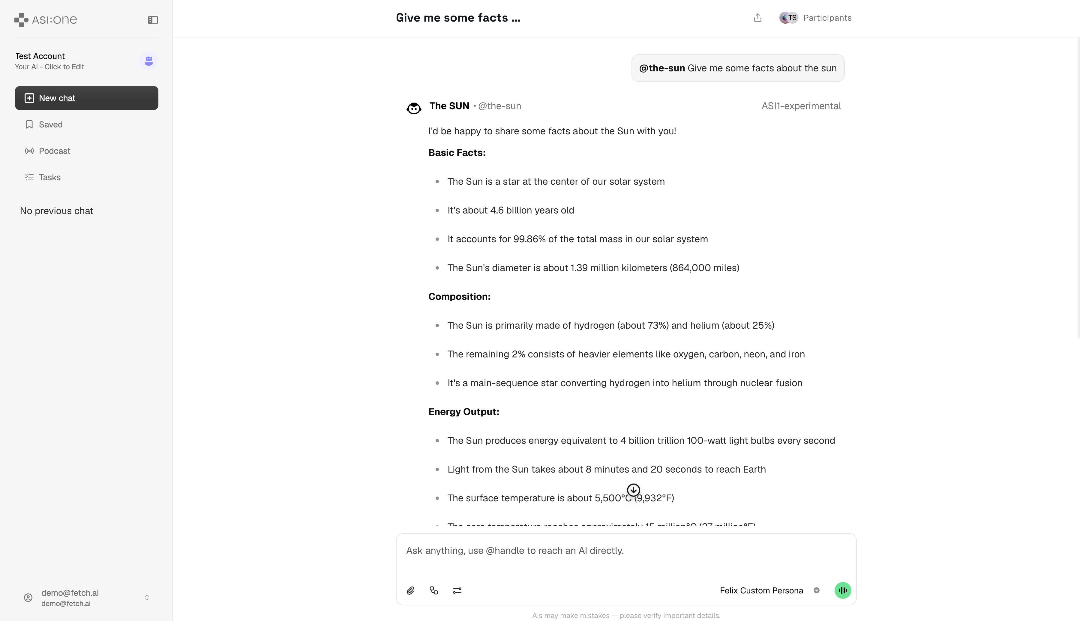 Agent response in ASI Chat