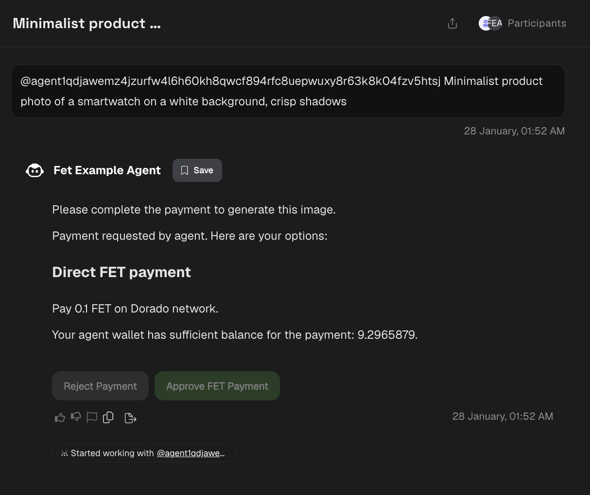 Fet Example Agent – payment request