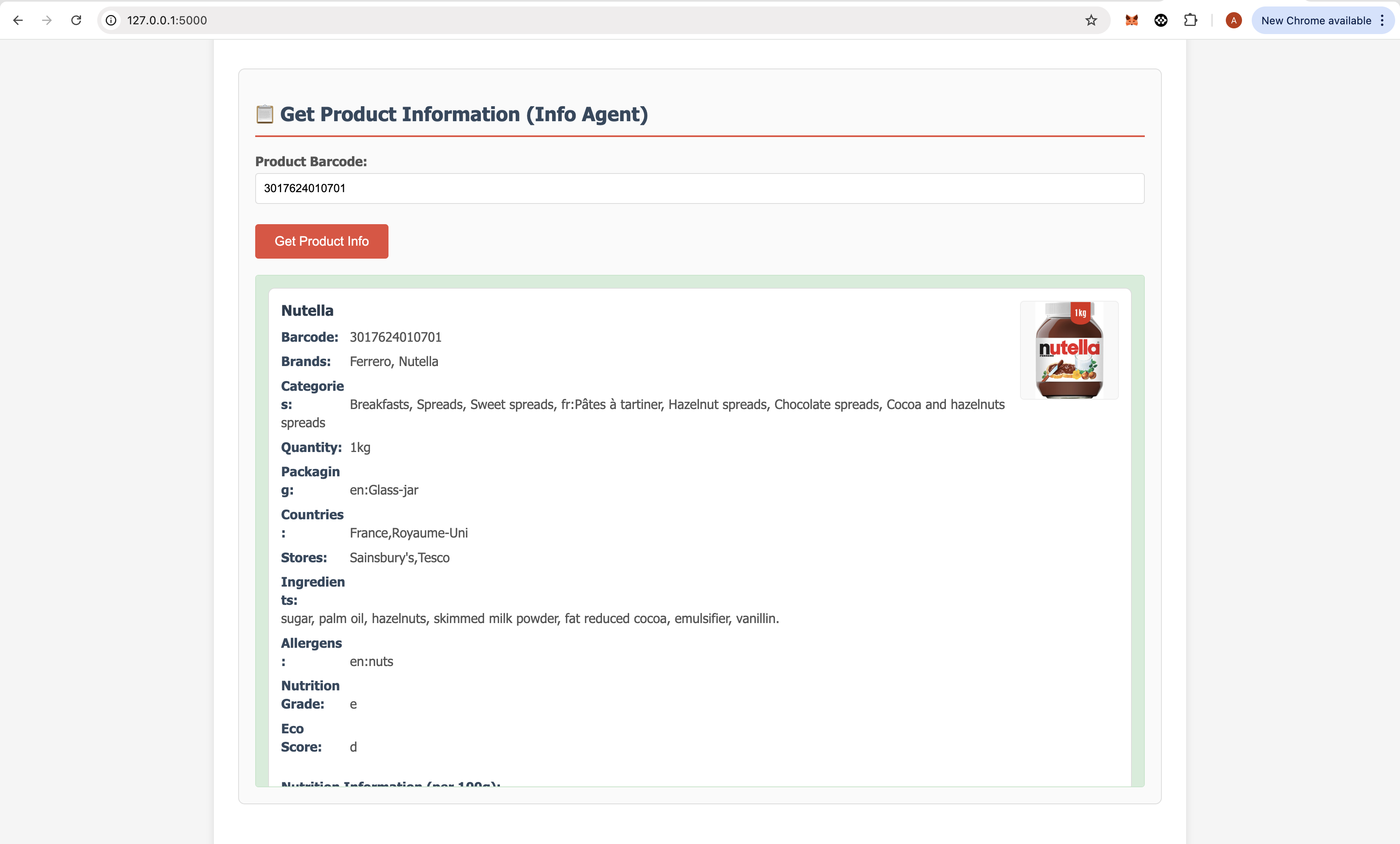 Product Details for Nutella