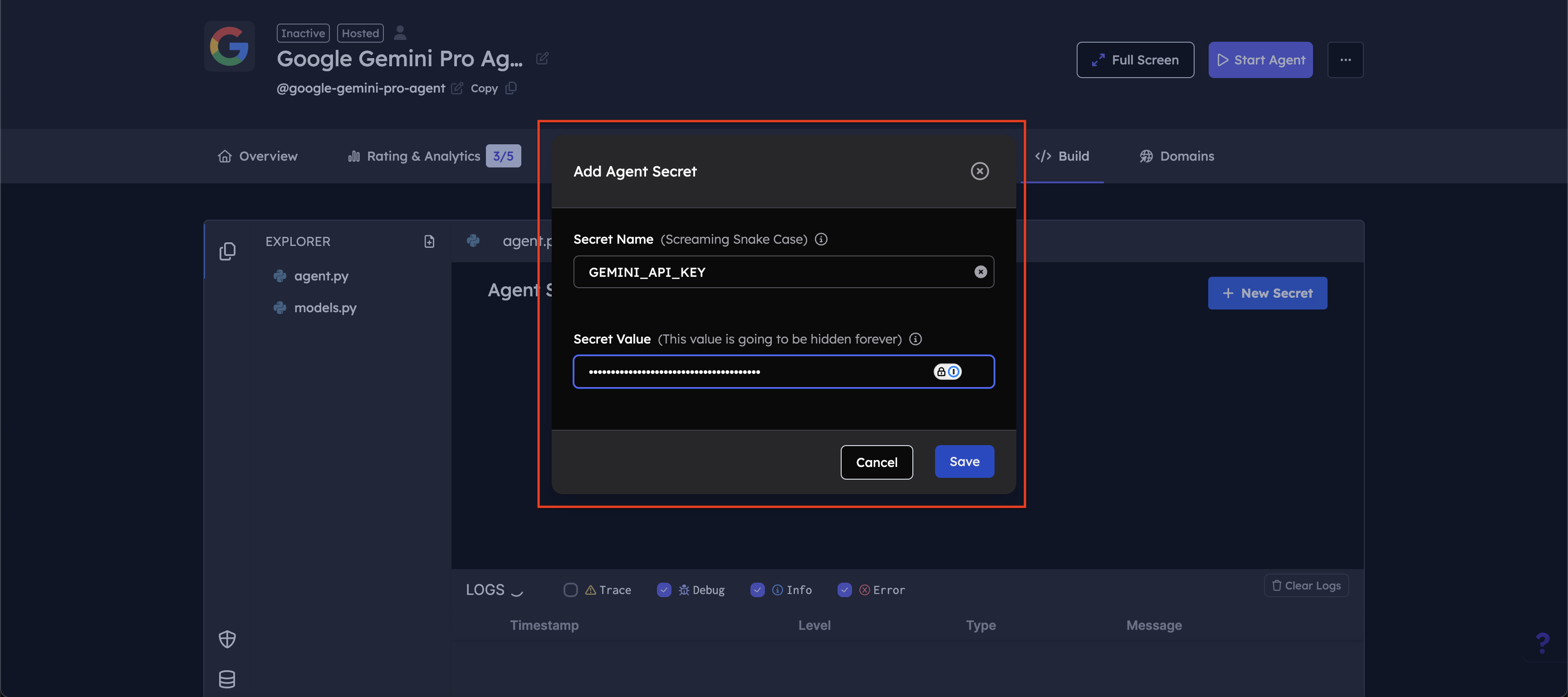 Add Agent Secret Modal