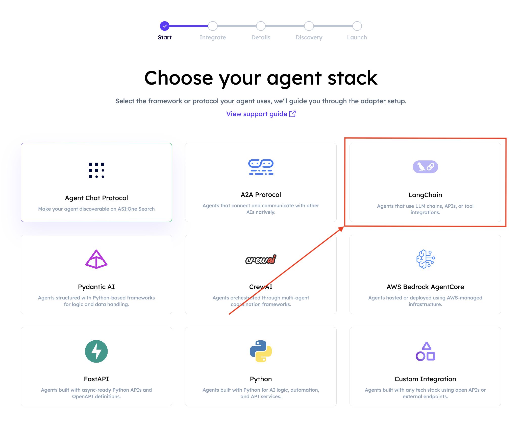 Select the LangChain integration