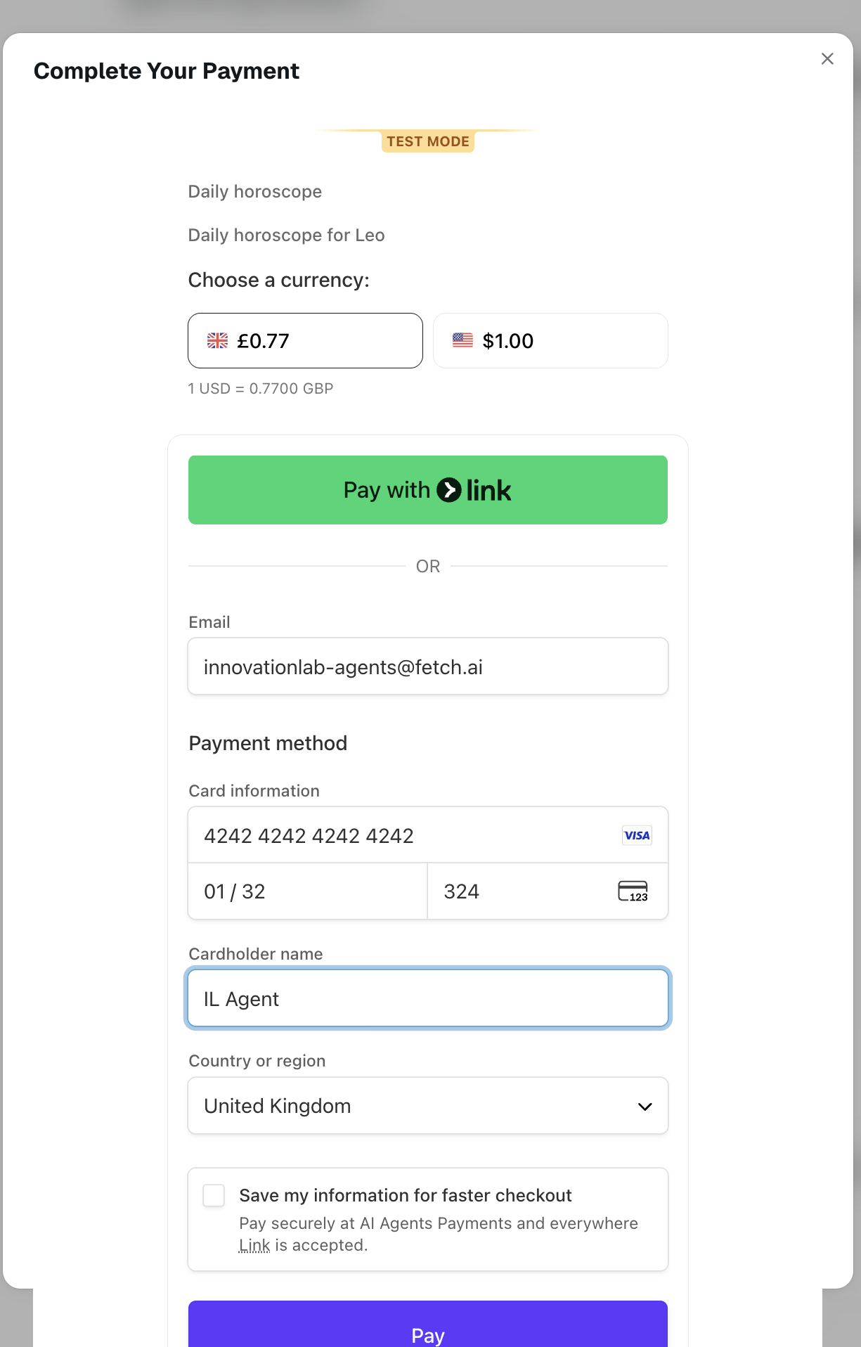 Stripe embedded checkout